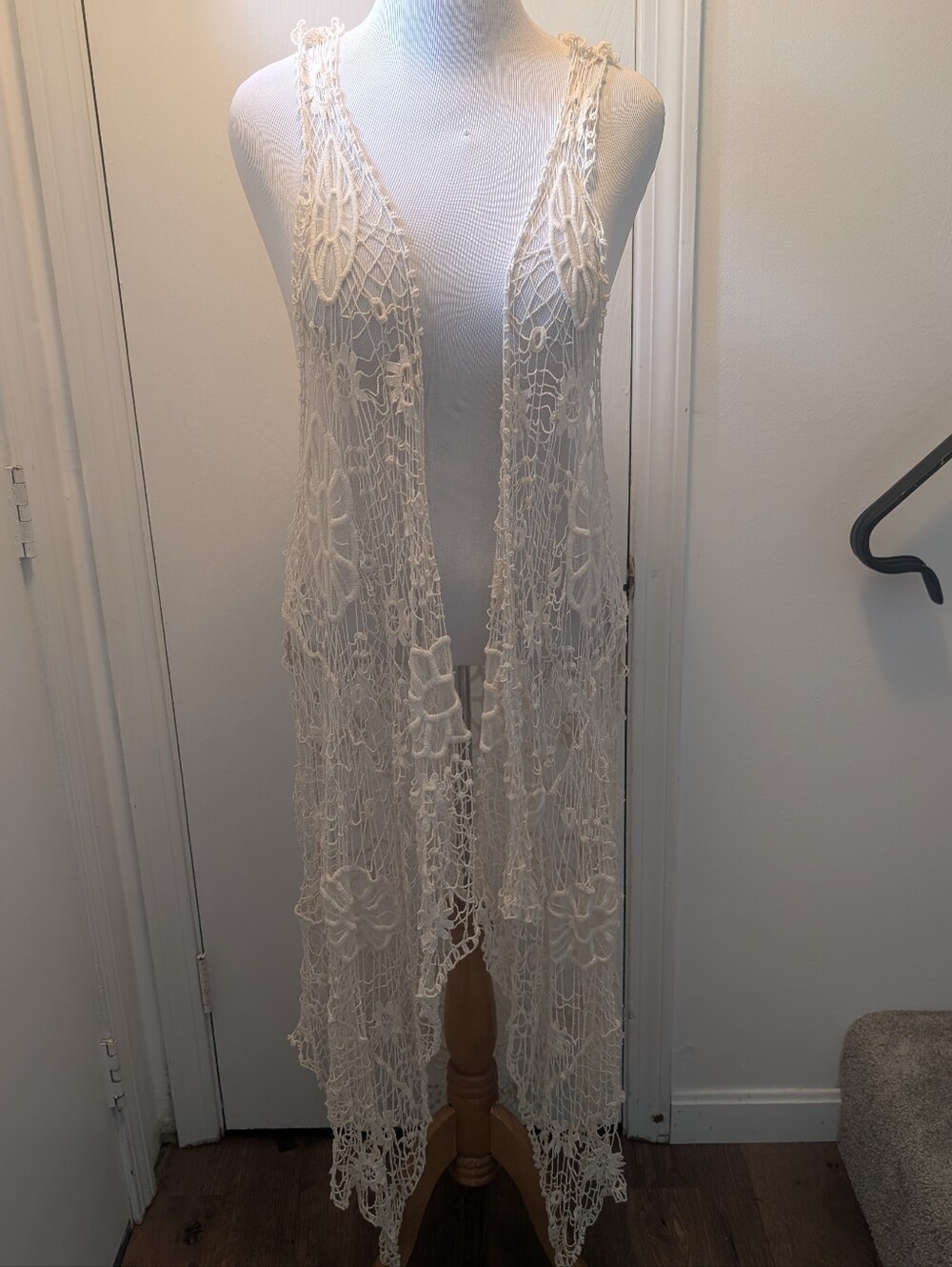 Double Zero Ivory Crochet Long Duster Robe